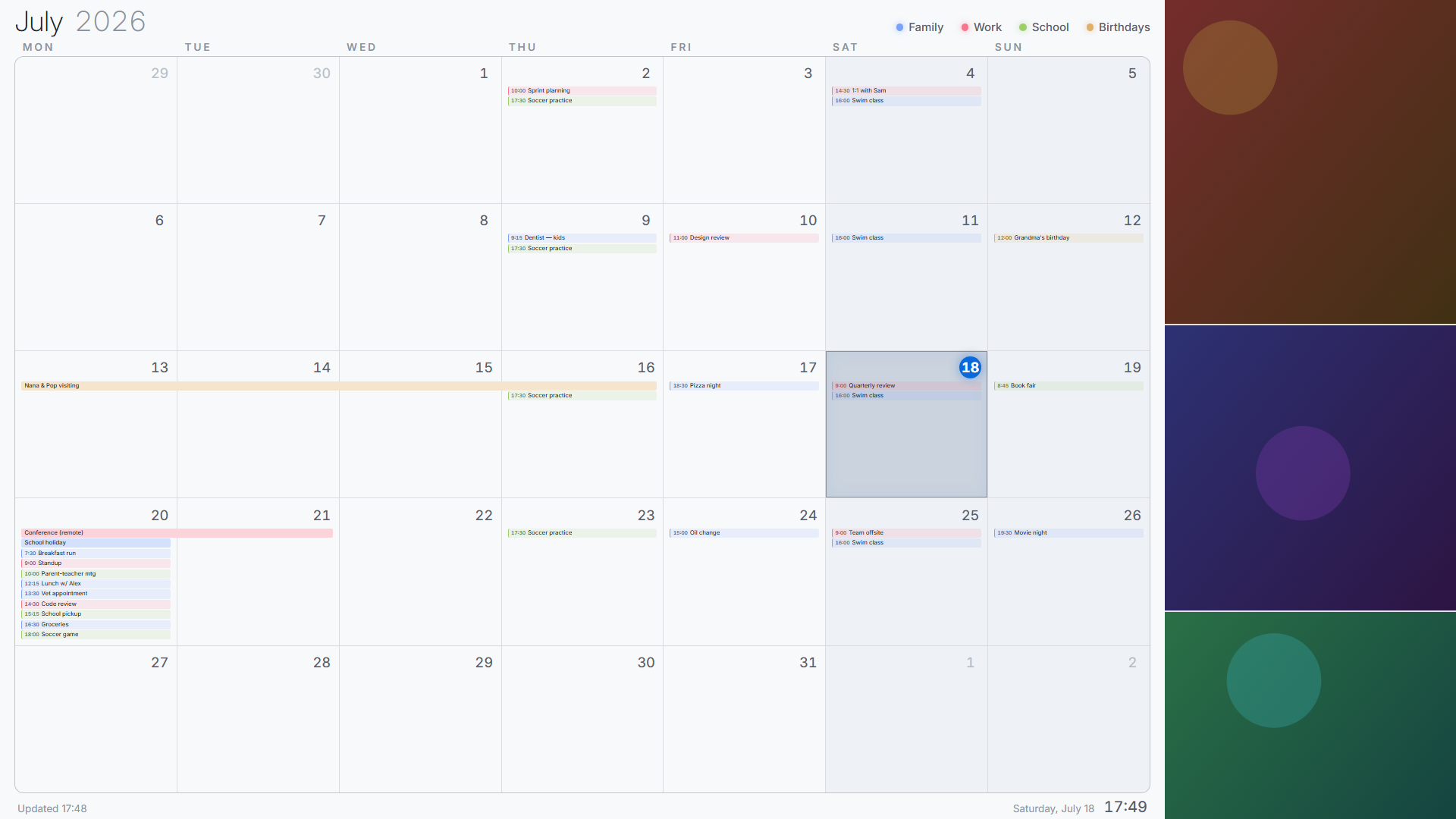 Calendar Saver light theme showing the same month view with a white background
